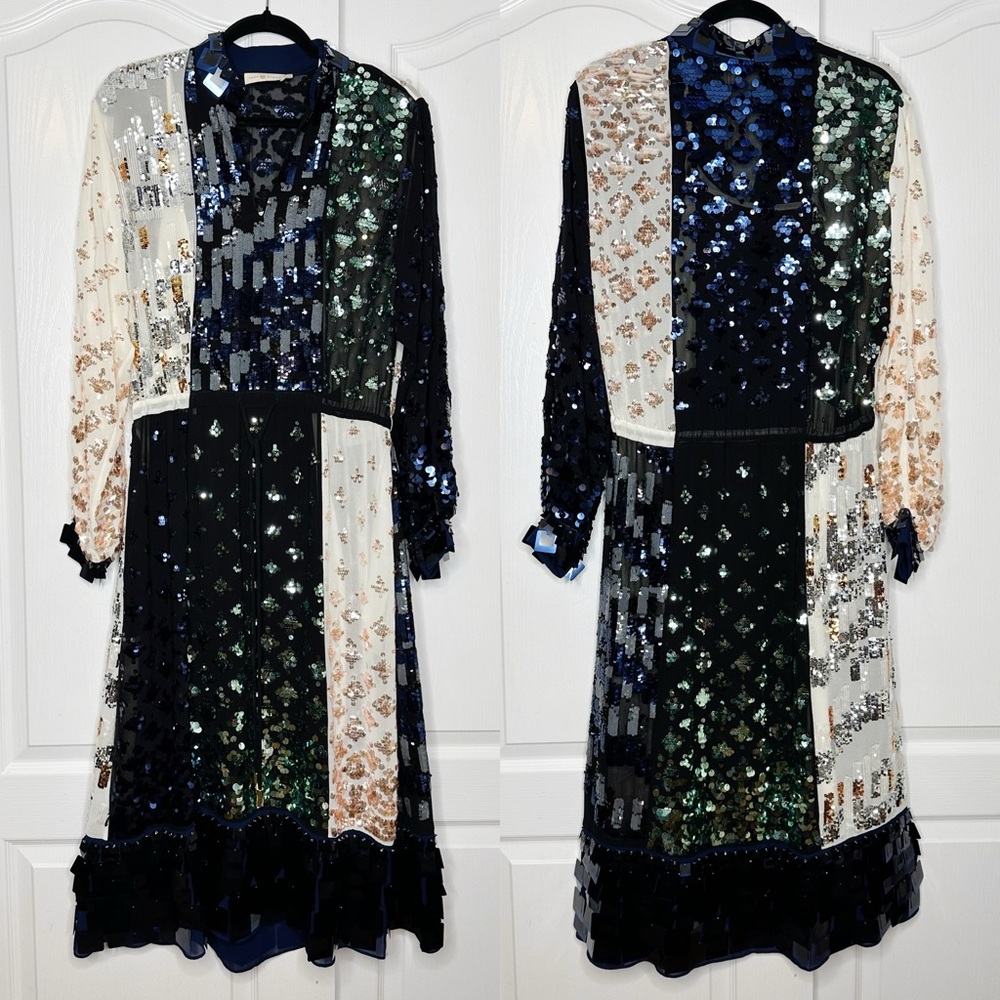 Tory Burch Color-Block Sequin Midi Dress Caftan Style Size 2 - Picture 5 of 16